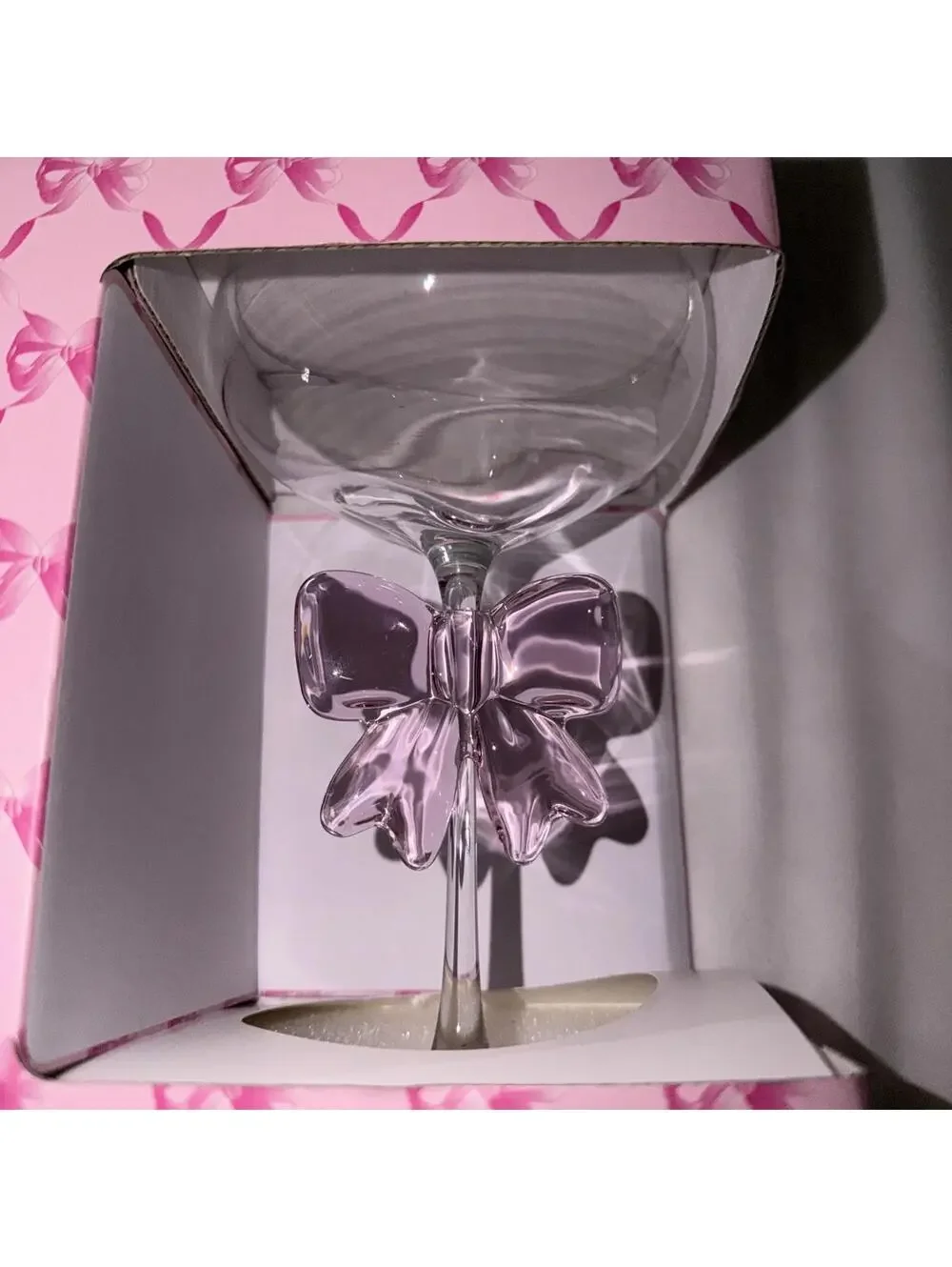 Petal & Pearl Pink Bow Cocktail Glass Set of 2 NEW WITH TAG Anthropologie inspir